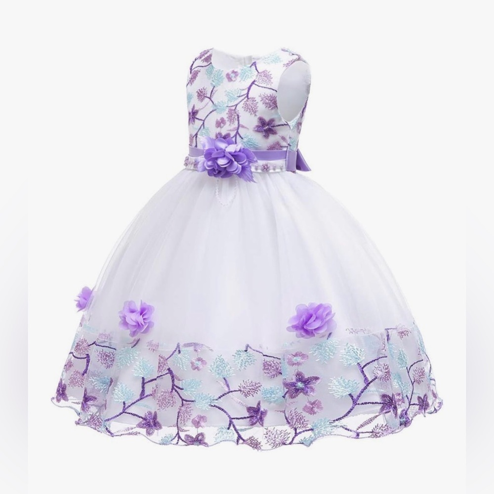 Purple Floral Tulle Party Dress for Girls